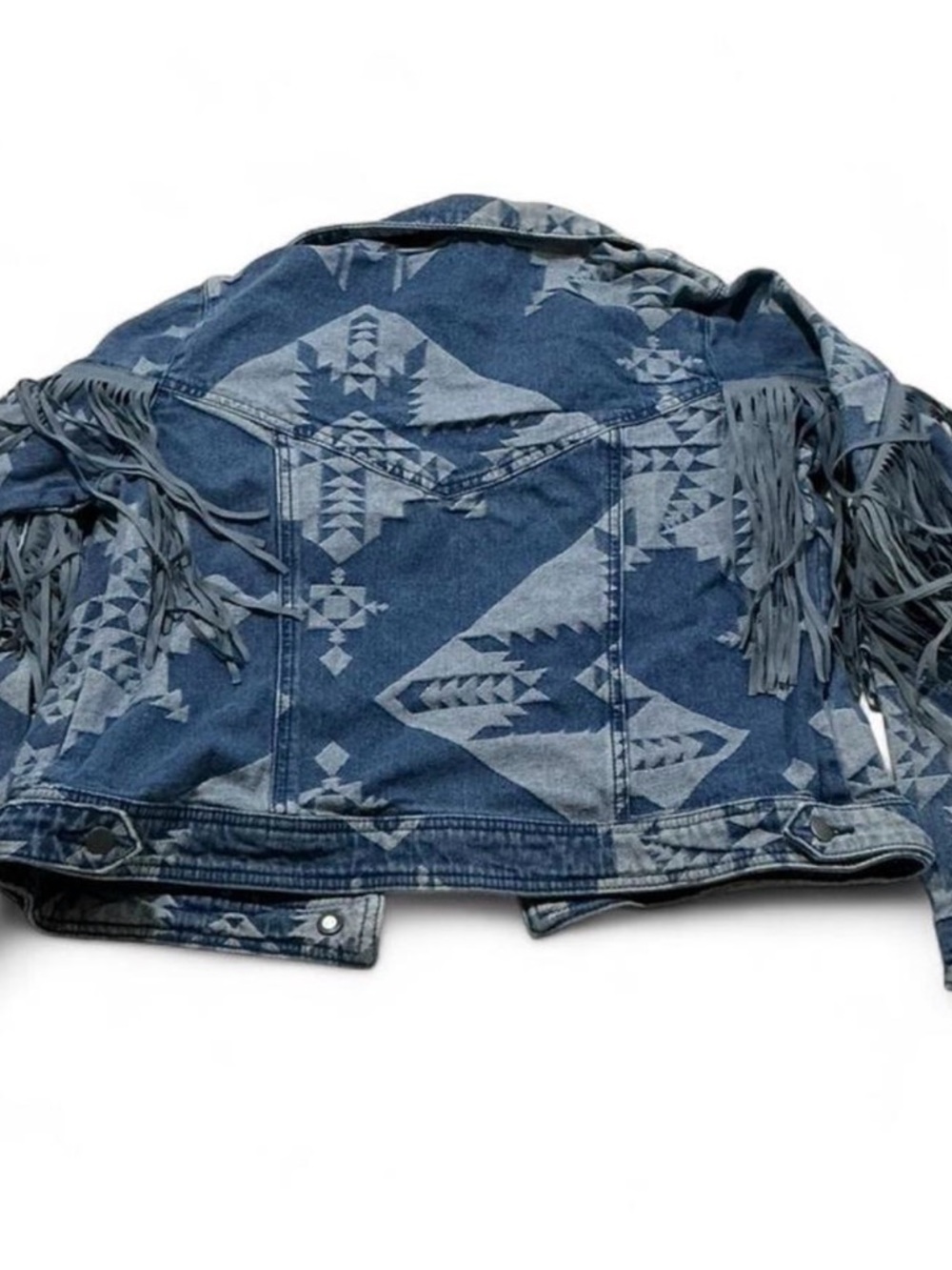 Rock & Roll Denim Aztec Western Fringe Denim Jacket Sz Large Festival Country - Picture 5 of 7